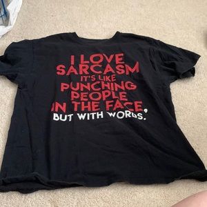 Sarcastic black tee, with phrase.